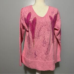 Victoria pink heart painted sweater no size but fits like a large